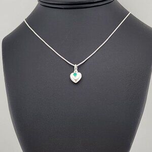 925 Sterling Silver Heart Necklace with Round Green Enamel – New & Stylish
